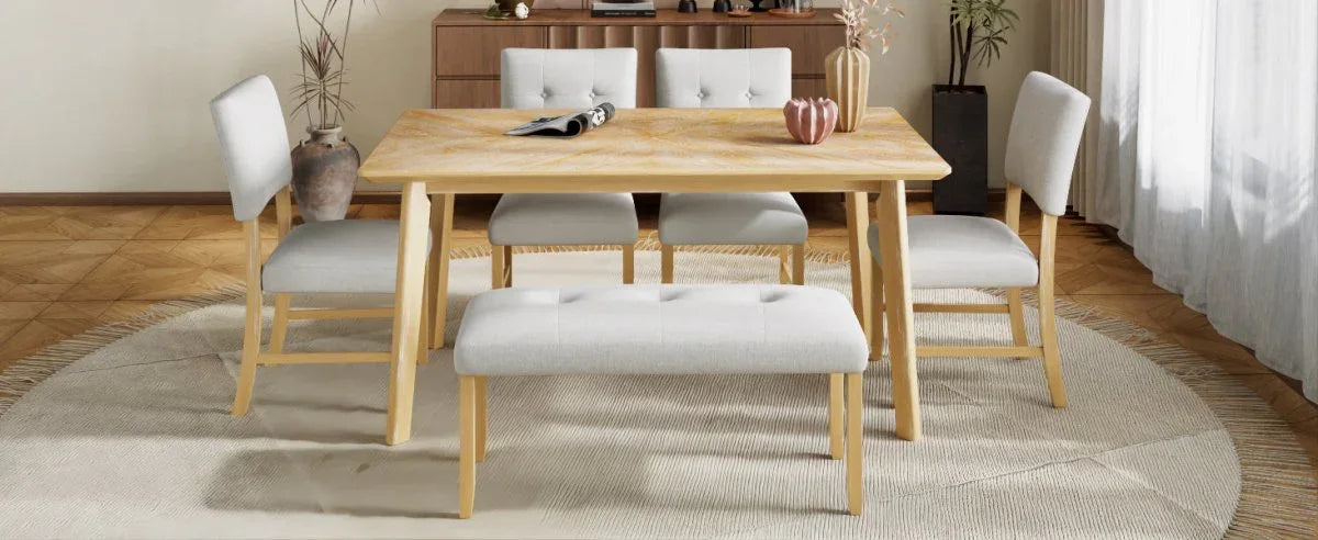 Rustic Farmhouse Solid Wood Dining Table Set For 6 - Omega Lifestyles