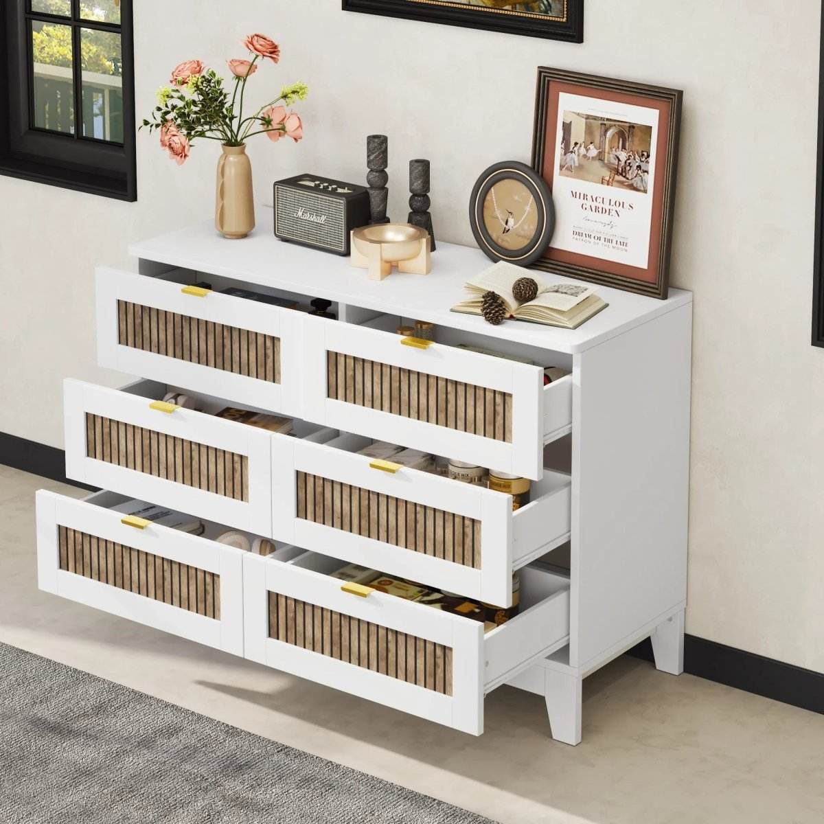 Rustic Farmhouse Wooden Dresser With 6 Drawers - Sleep Galleria