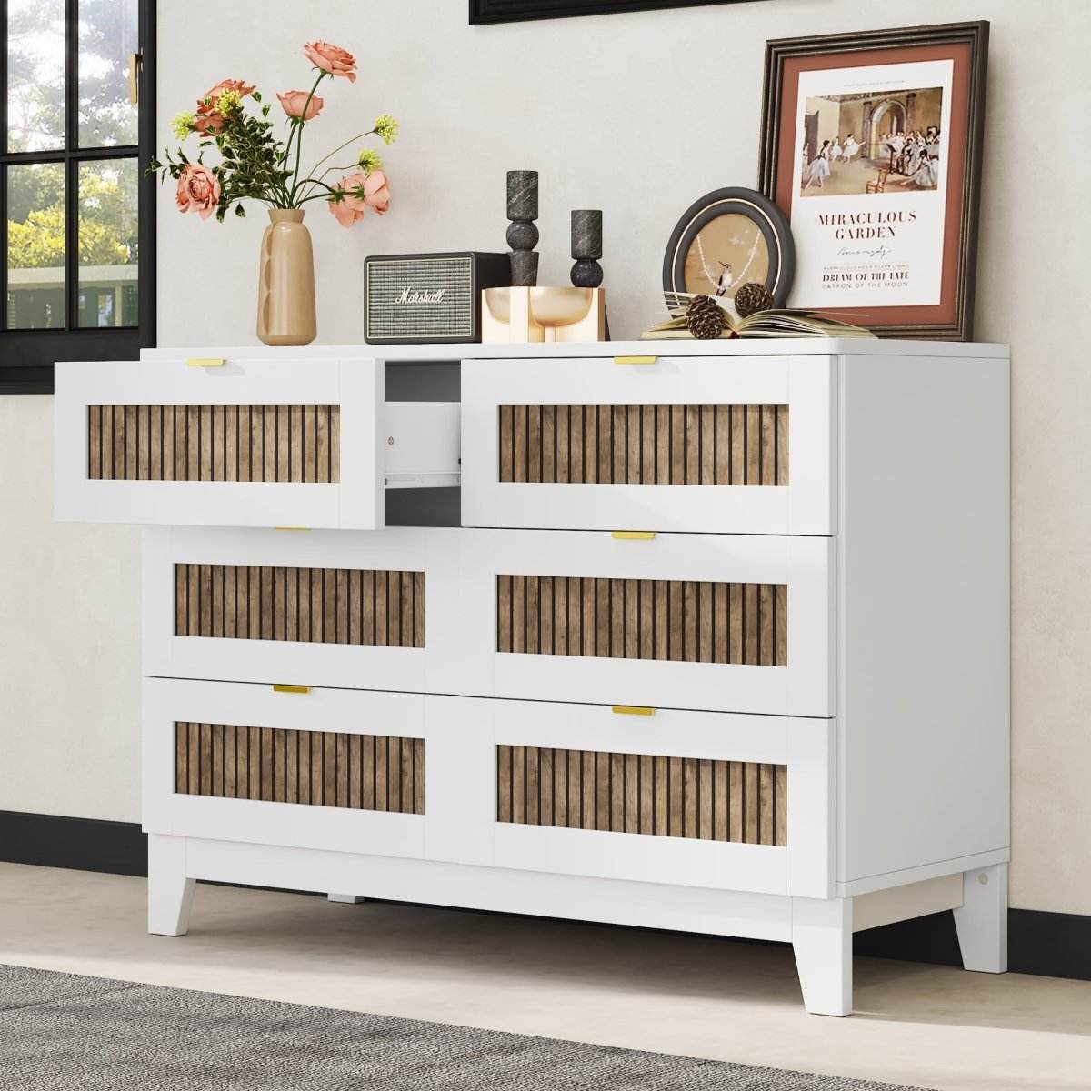Rustic Farmhouse Wooden Dresser With 6 Drawers - Sleep Galleria