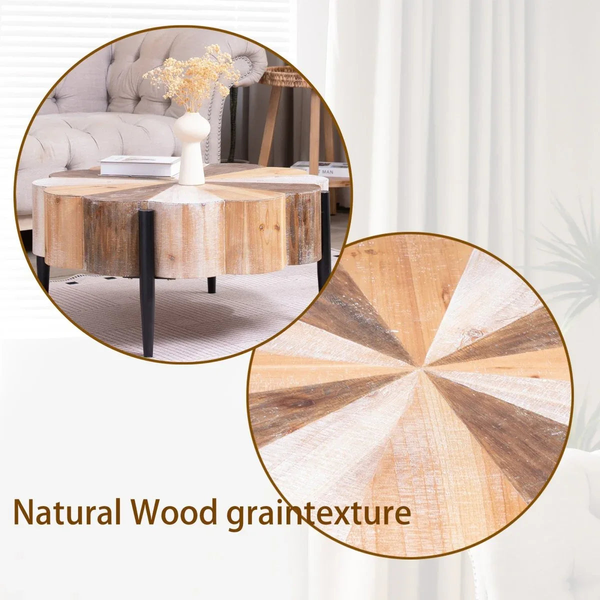 Rustic Flower-Shaped Engineered Wood Center Table - Omega Lifestyles