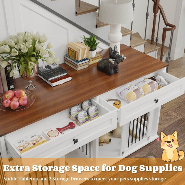 Rustic Large Double Dog Crate Furniture With Drawers - Omega Lifestyles