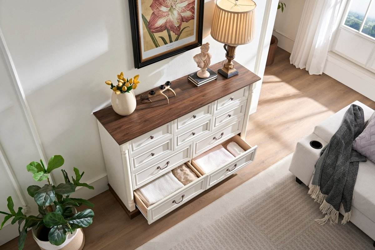 Rustic Walnut 10-Drawer Wooden Storage Dresser - Sleep Galleria