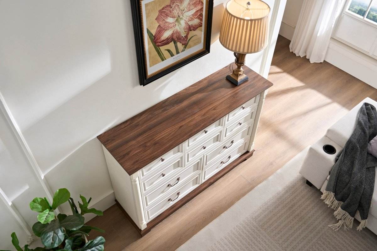Rustic Walnut 10-Drawer Wooden Storage Dresser - Sleep Galleria