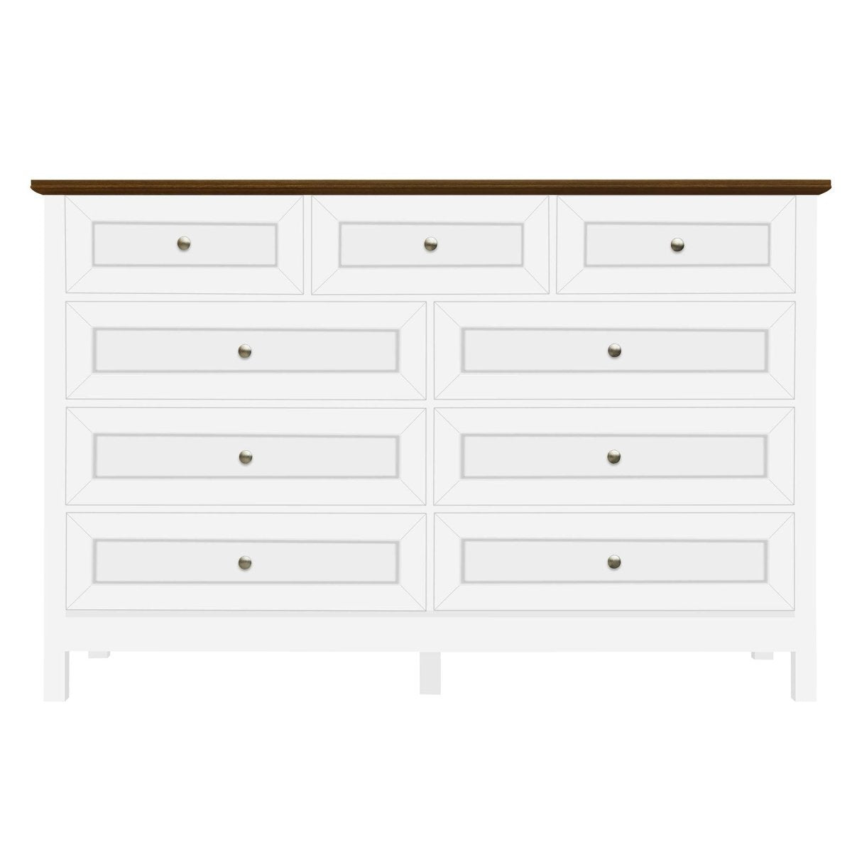 Rustic White Pine Wood 9 - Drawer Bedroom Dresser - Serenova - Omega Lifestyles
