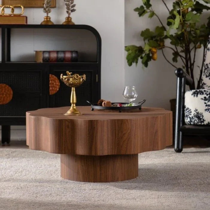 Scalloped Edge Round Walnut MDF Coffee Table - Omega Lifestyles