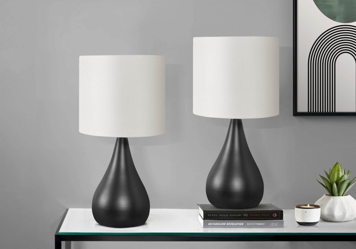 Set Of 2 18-Inch Black Metal Table Lamps With Shades - Sleep Galleria