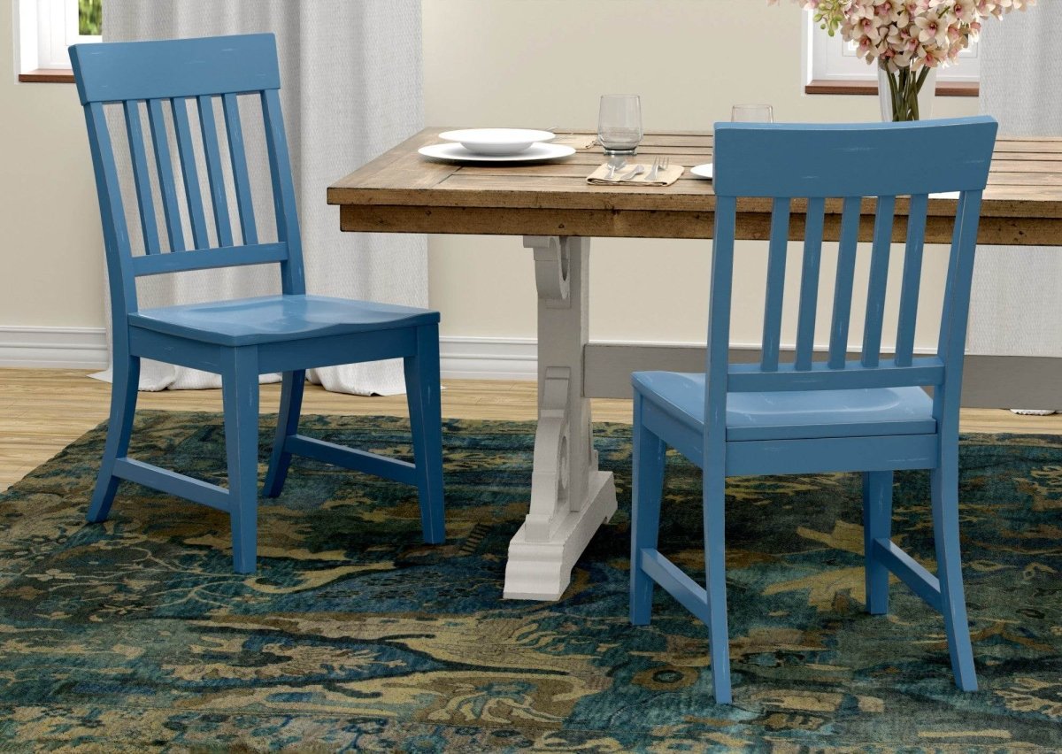 Set of 2 Blue Solid Wood Farmhouse Dining Chairs - Serenova - Omega Lifestyles