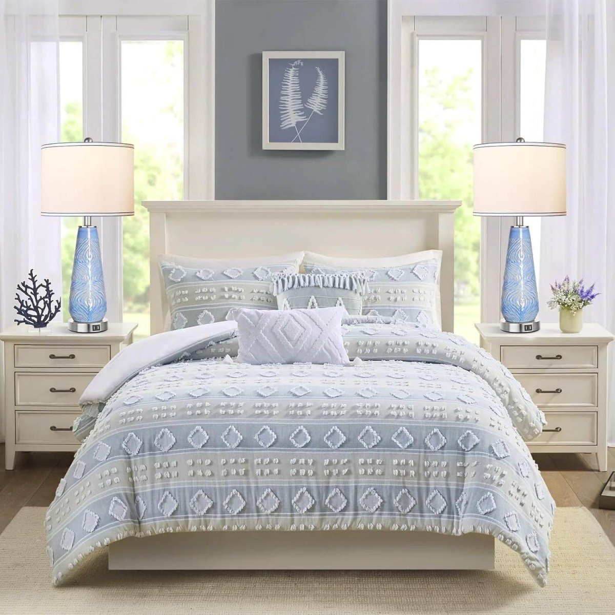 Set Of 2 Modern Blue Ceramic Touch Control Table Lamps - Sleep Galleria