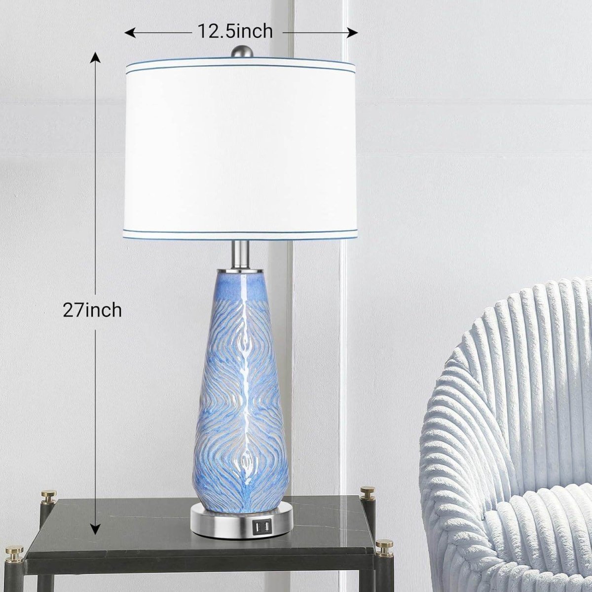 Set Of 2 Modern Blue Ceramic Touch Control Table Lamps - Sleep Galleria