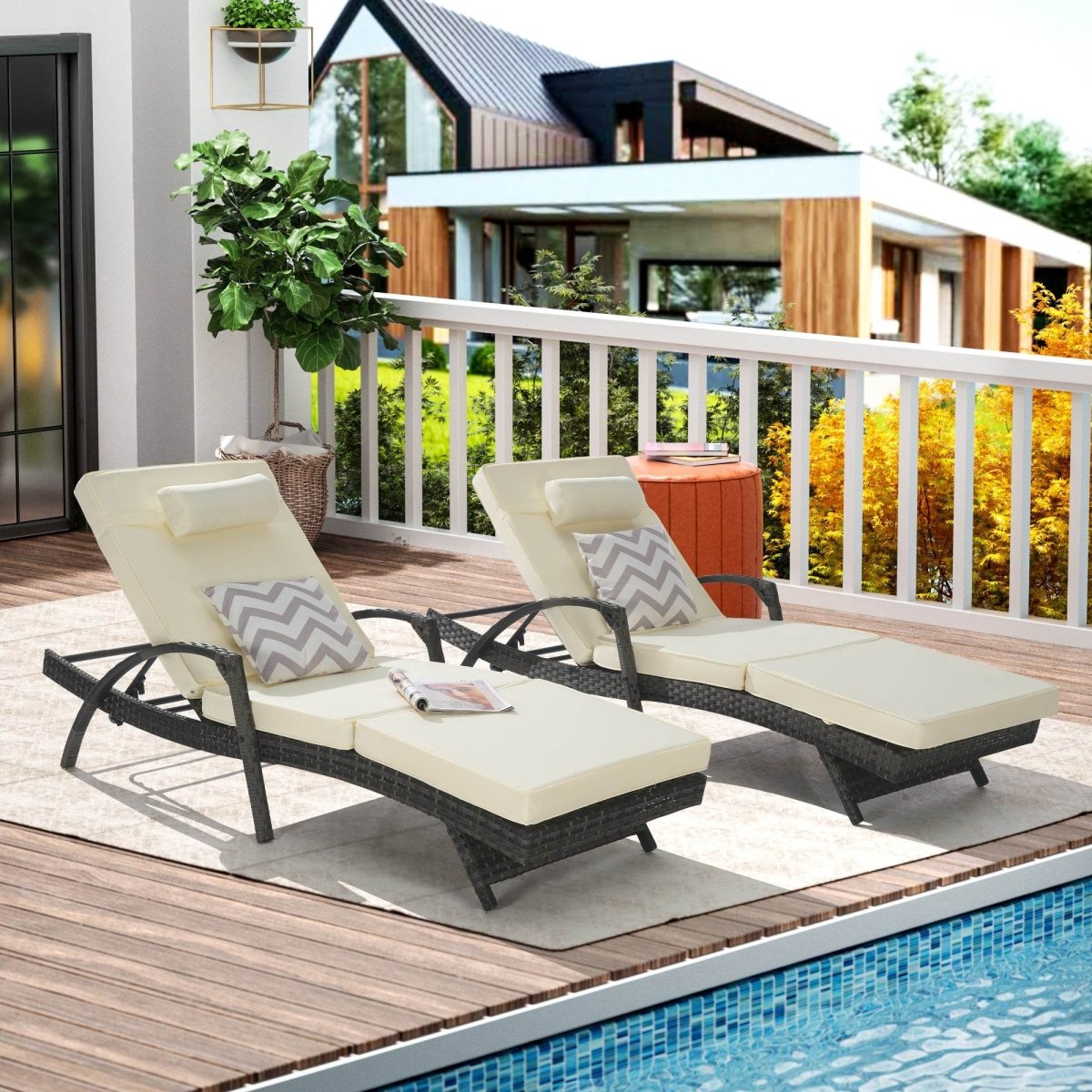 Set Of 2 Outdoor Adjustable Wicker Reclining Lounge Chairs - Sleep Galleria
