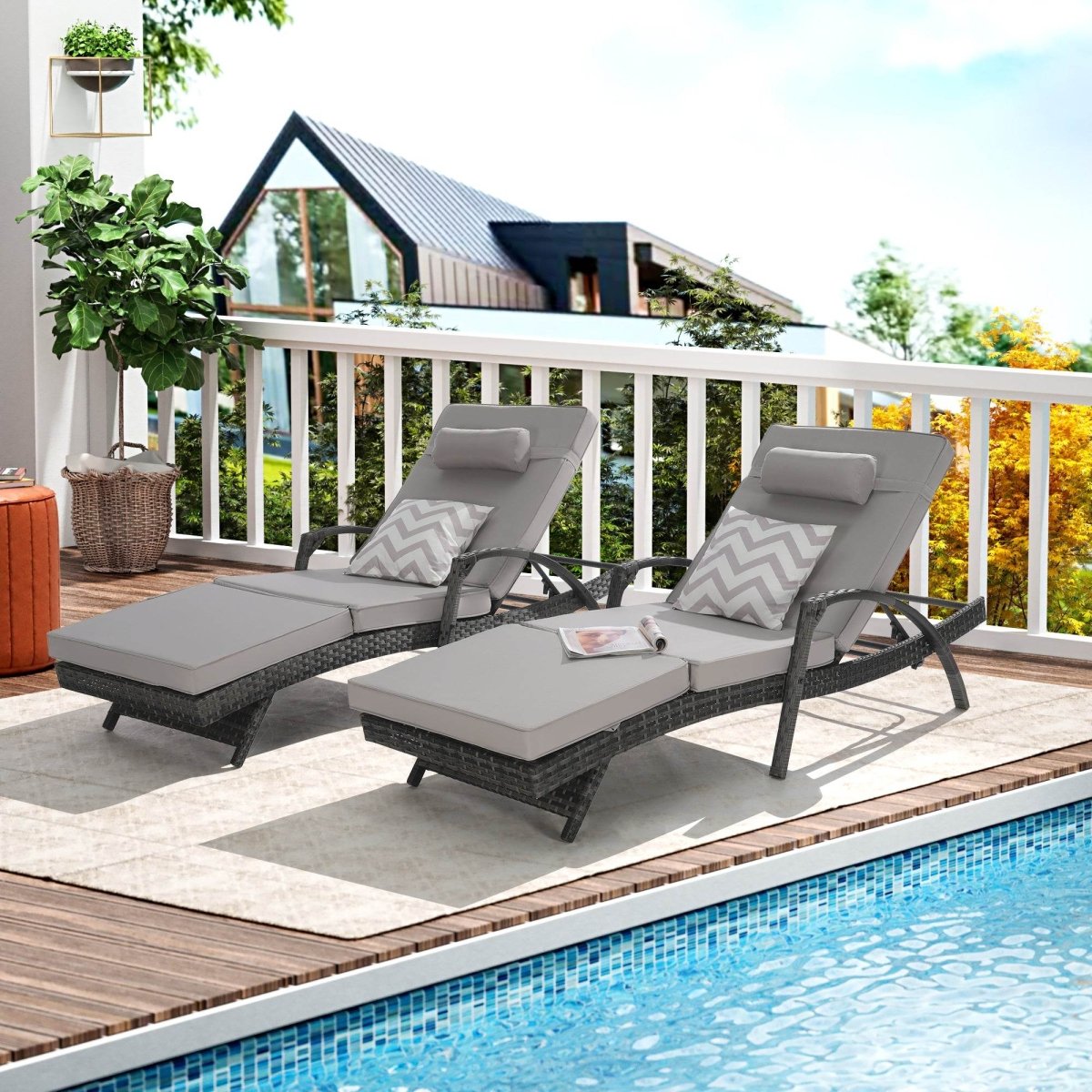 Set of 2 Outdoor Weather Resistant Wicker Reclining Chairs - Omega Lifestyles