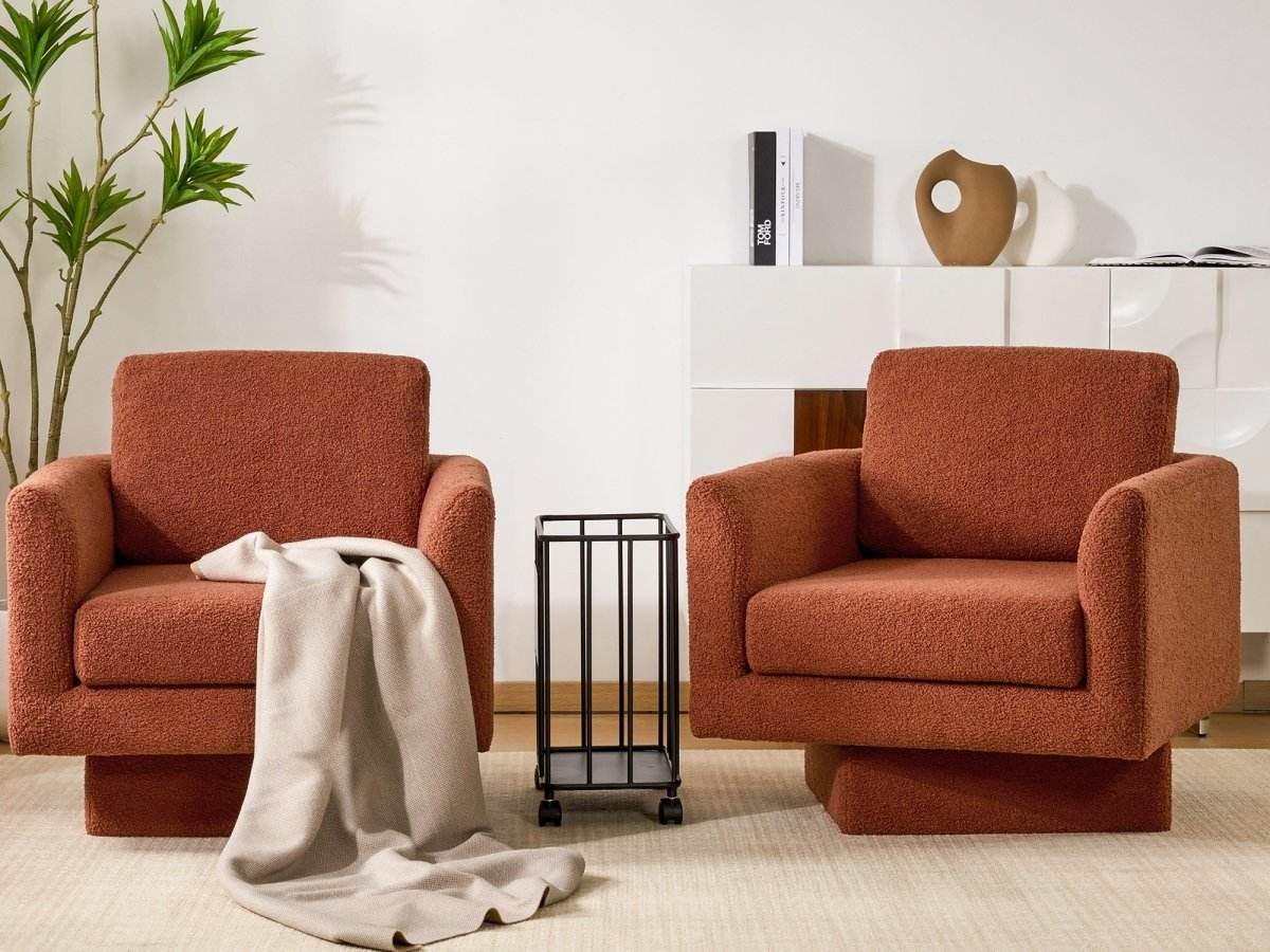 Set of 2 Teddy Sherpa Boucle Swivel Accent Chairs - Omega Lifestyles