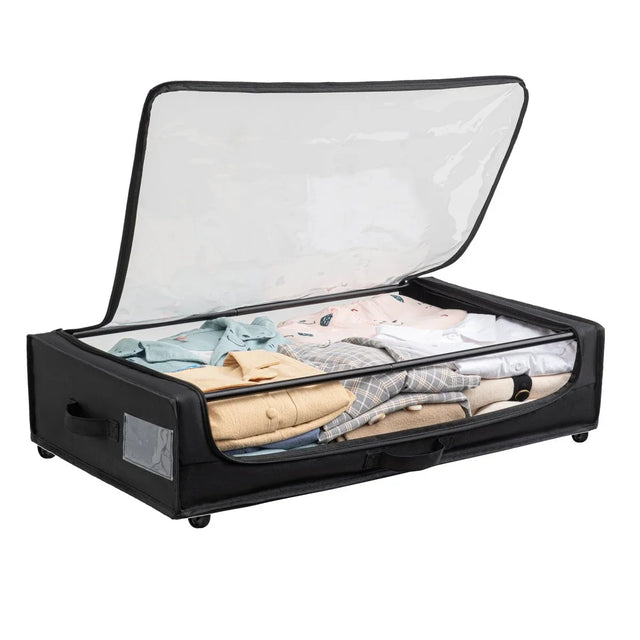 Set of 2 Under-Bed Rolling Storage Containers With Transparent Cover - Omega Lifestyles