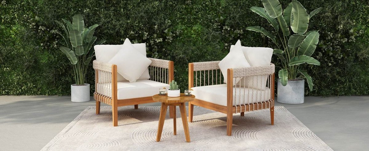 Set Of 3 Acacia Wood Outdoor Club Chairs With Cushions - Sleep Galleria