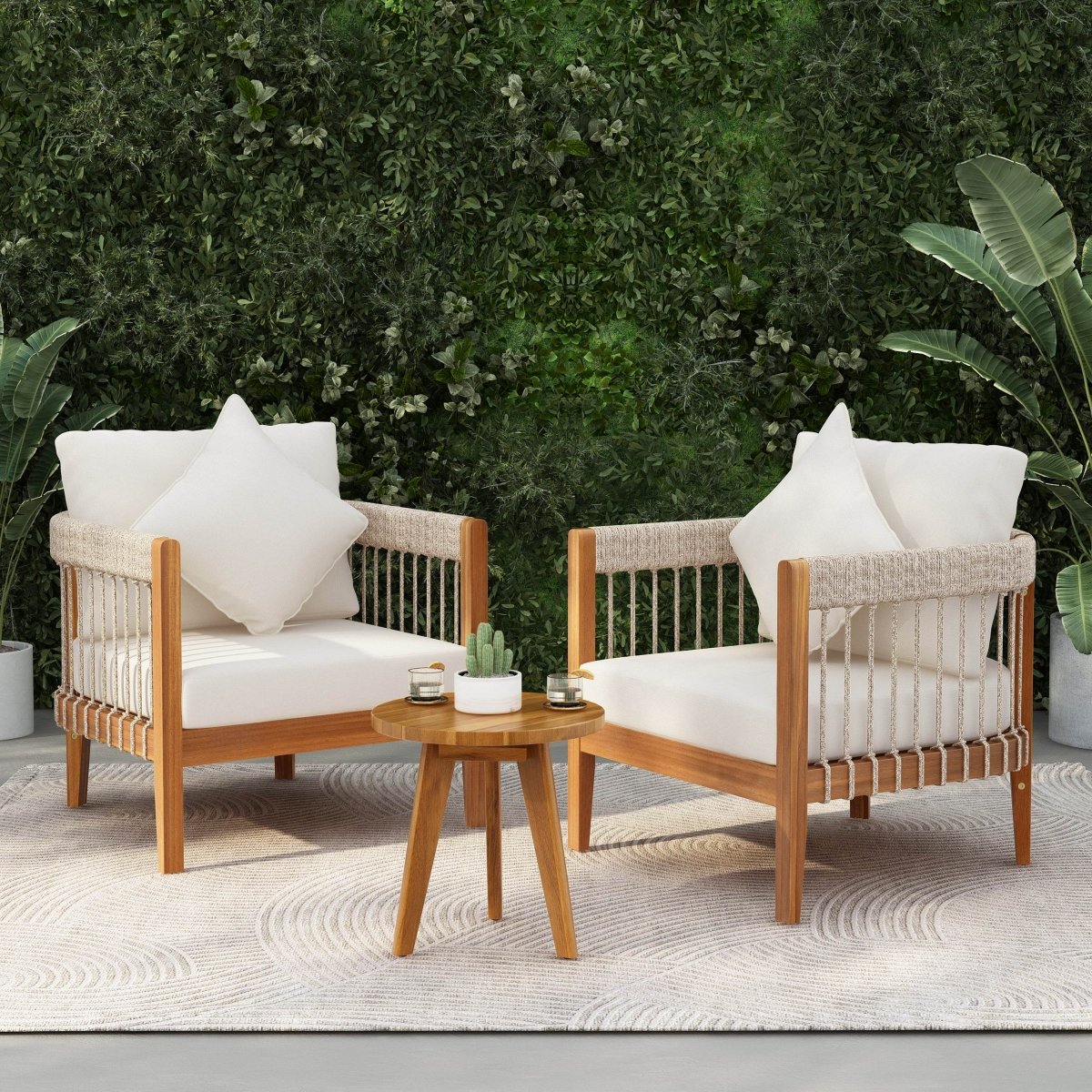 Set Of 3 Acacia Wood Outdoor Club Chairs With Cushions - Sleep Galleria