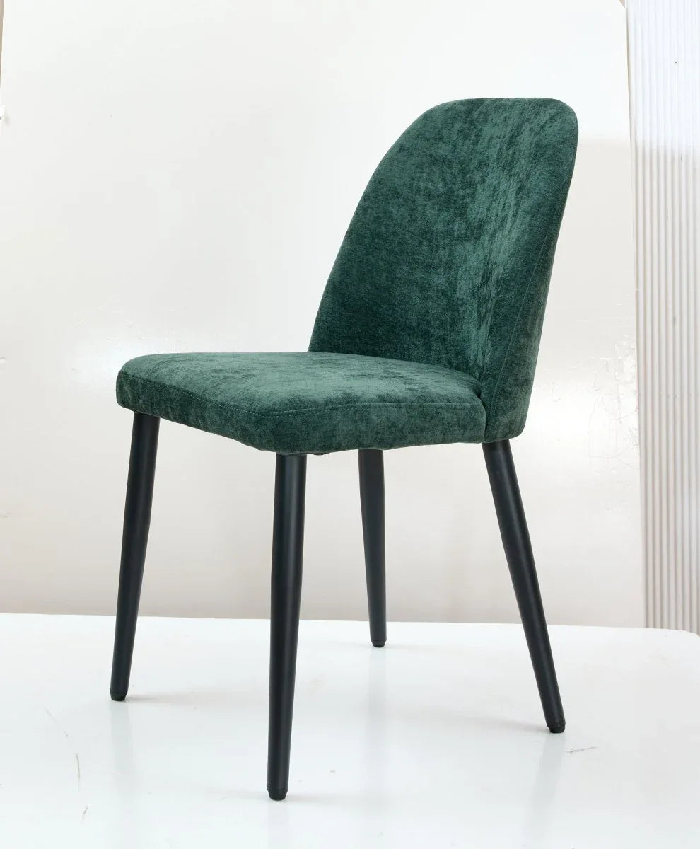 Set Of 4 Dark Green Suede Fabric Upholstered Dining Chairs - Omega Lifestyles