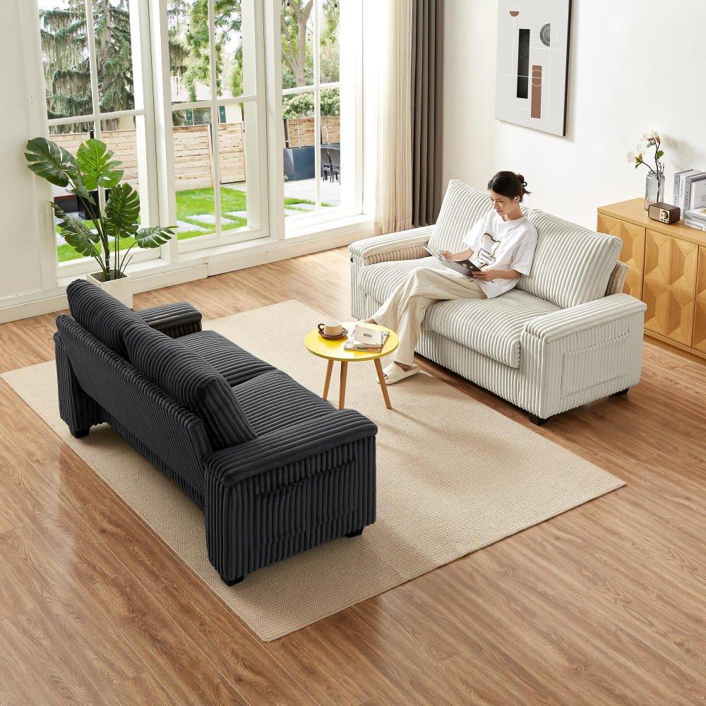 Soft Corduroy 2-Seat Modern Sofa With Storage USB Port - Omega Lifestyles