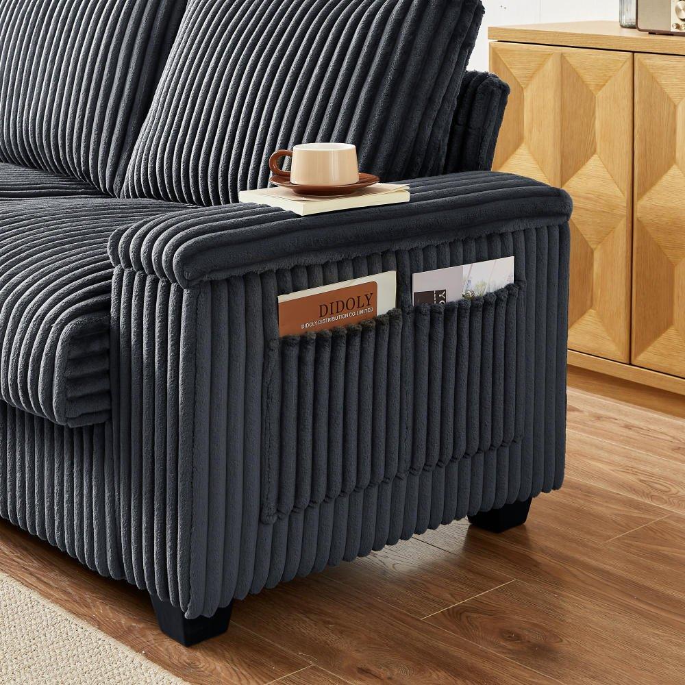 Soft Corduroy 2-Seat Modern Sofa With Storage USB Port - Omega Lifestyles