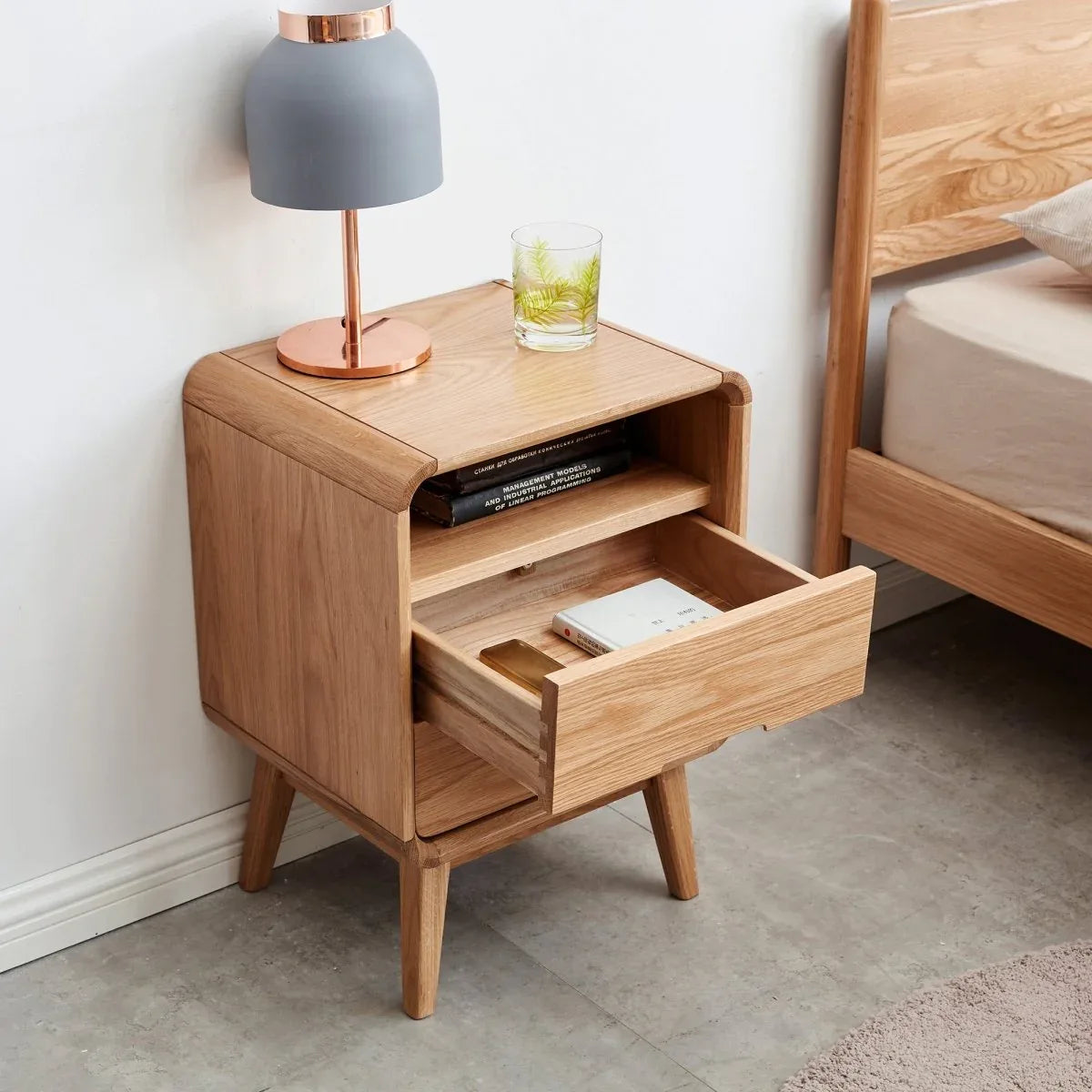 Solid Oak Wood 2-Drawer Modern Bedroom Nightstand - Omega Lifestyles