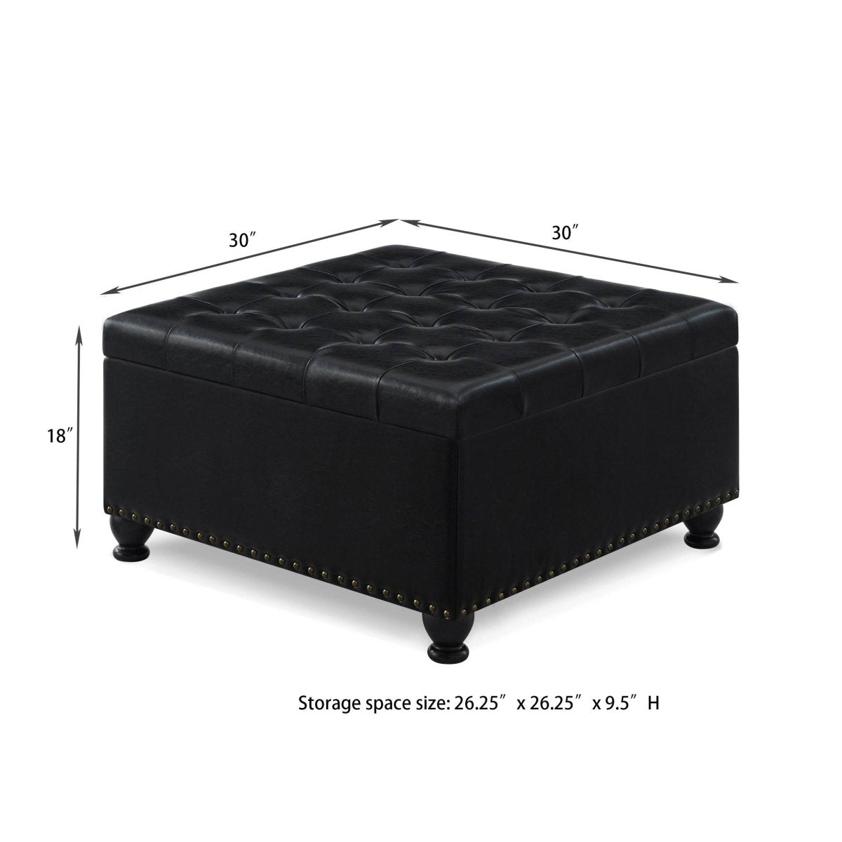 Square Storage Ottoman With Tufted Faux Leather Seat - Sleep Galleria
