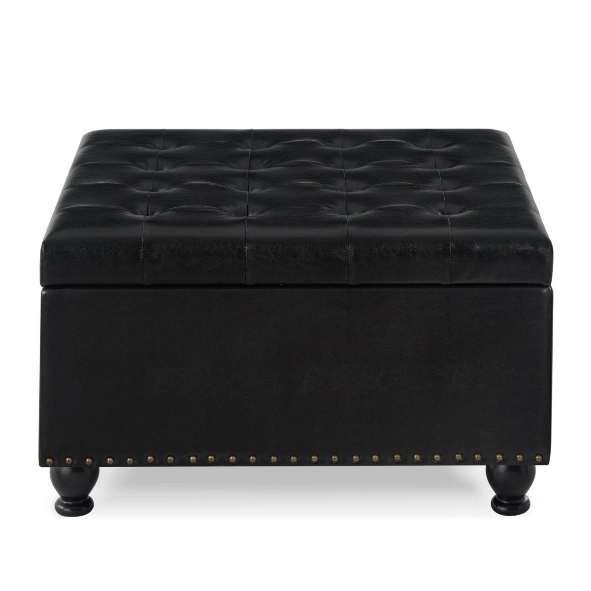 Square Storage Ottoman With Tufted Faux Leather Seat - Sleep Galleria