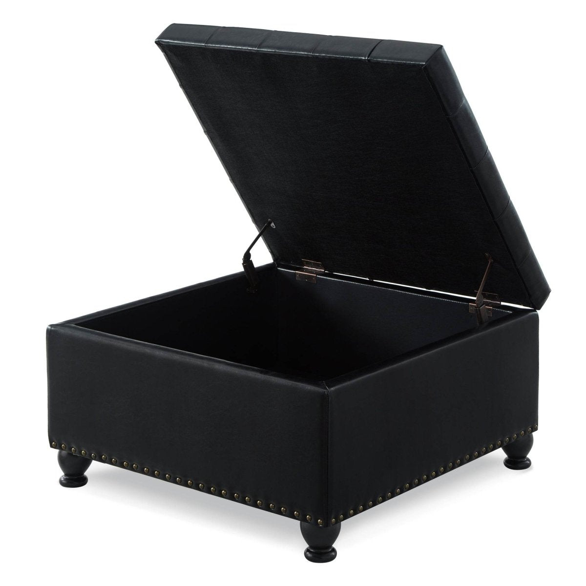 Square Storage Ottoman With Tufted Faux Leather Seat - Sleep Galleria