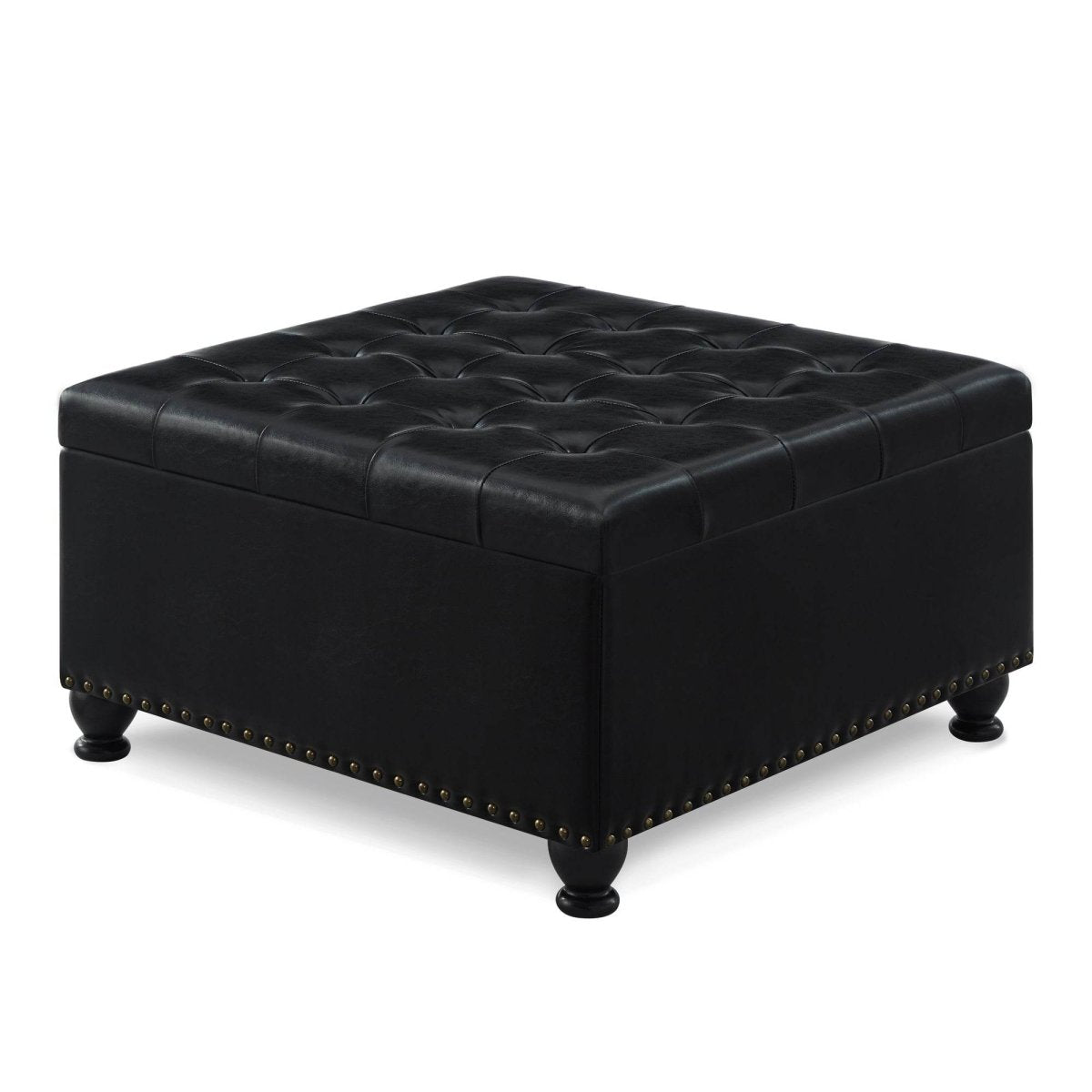 Square Storage Ottoman With Tufted Faux Leather Seat - Sleep Galleria