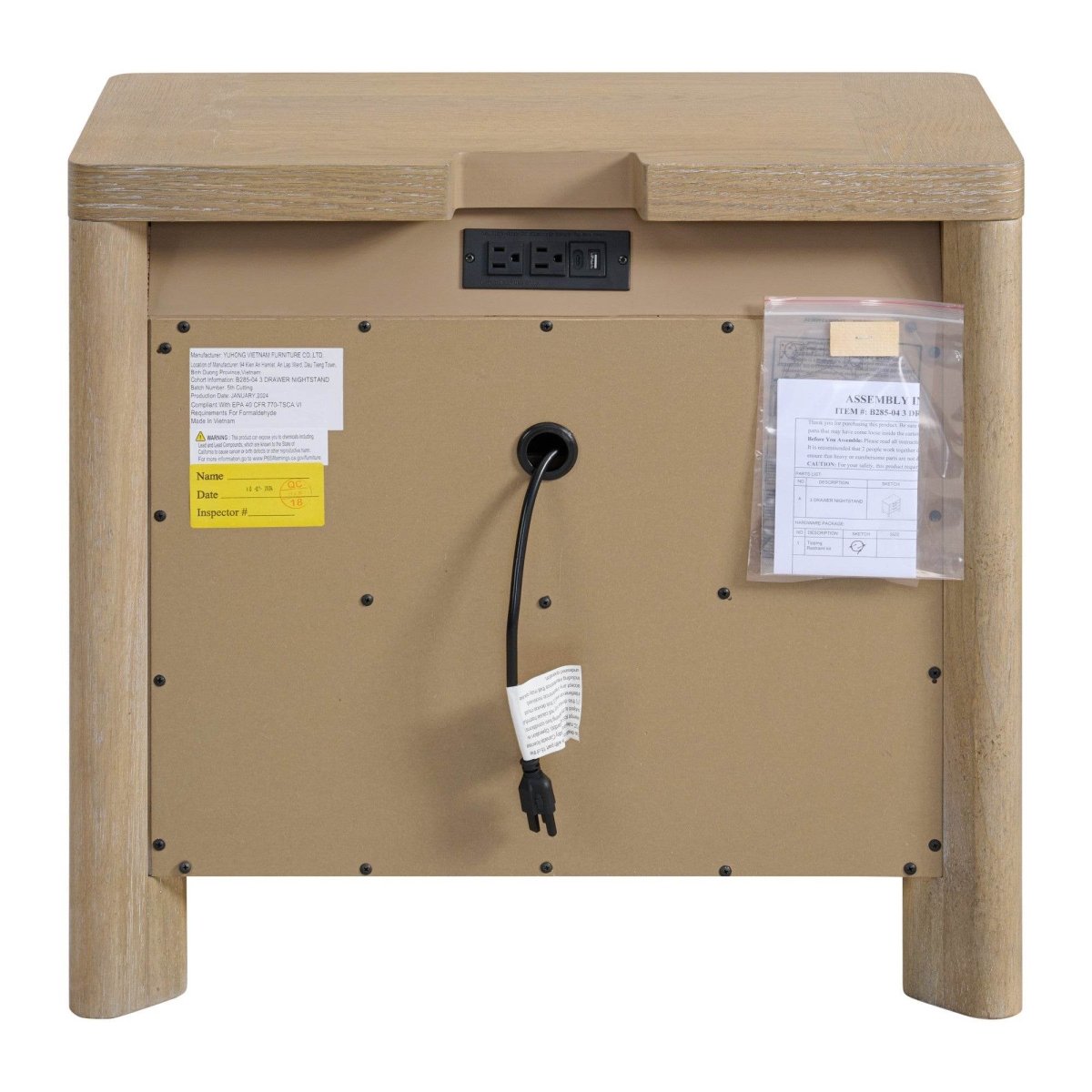 Tan Solid Wood Contemporary 3 - Drawer Nightstand - Serenova - Omega Lifestyles