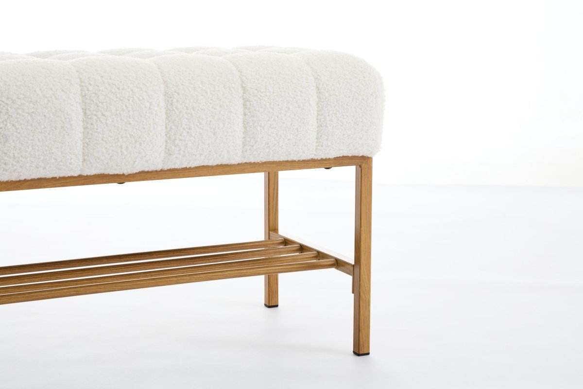 Teddy Fabric Upholstered Storage Bench With Metal Legs - Sleep Galleria