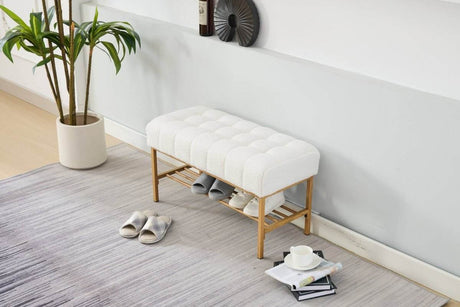Teddy Fabric Upholstered Storage Bench With Metal Legs - Sleep Galleria