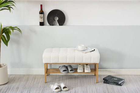 Teddy Fabric Upholstered Storage Bench With Metal Legs - Sleep Galleria
