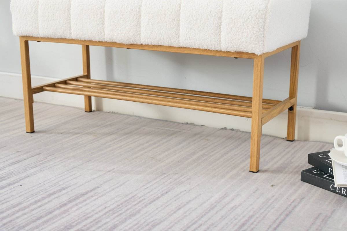 Teddy Fabric Upholstered Storage Bench With Metal Legs - Sleep Galleria