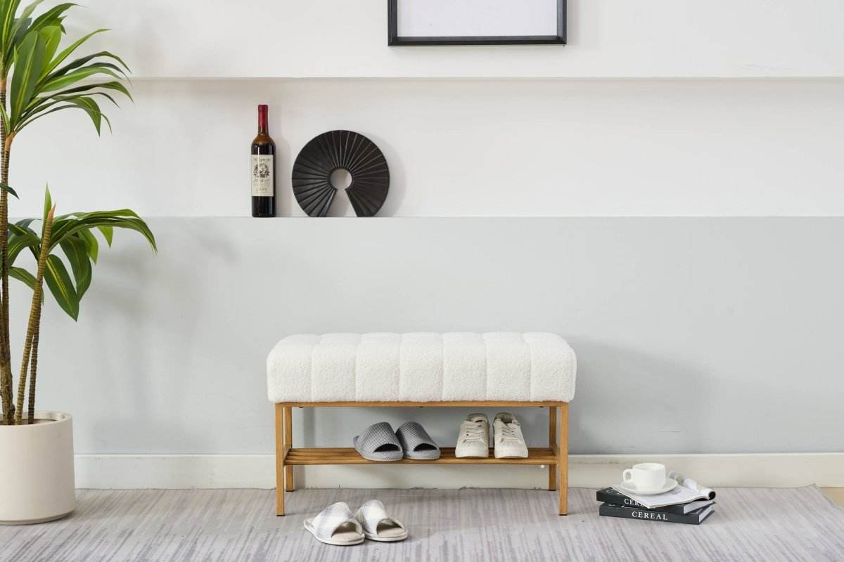 Teddy Fabric Upholstered Storage Bench With Metal Legs - Sleep Galleria