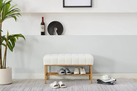 Teddy Fabric Upholstered Storage Bench With Metal Legs - Sleep Galleria