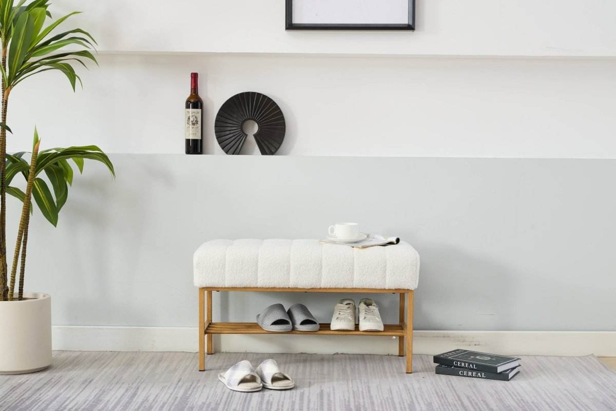 Teddy Fabric Upholstered Storage Bench With Metal Legs - Sleep Galleria