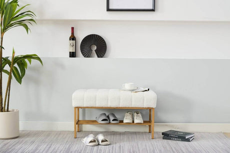 Teddy Fabric Upholstered Storage Bench With Metal Legs - Sleep Galleria