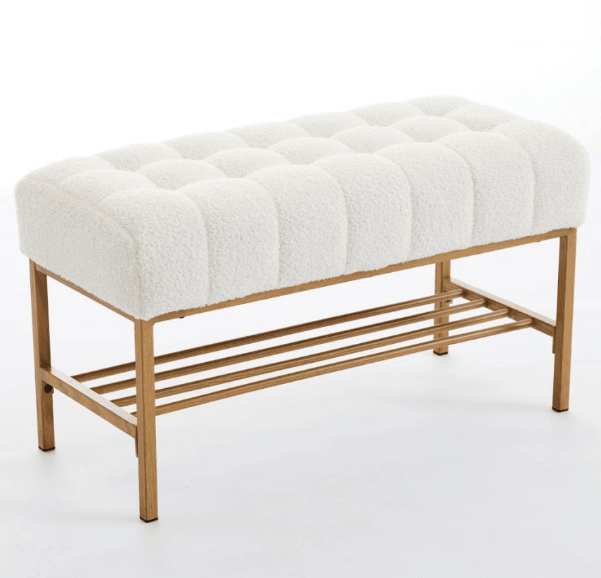 Teddy Fabric Upholstered Storage Bench With Metal Legs - Sleep Galleria