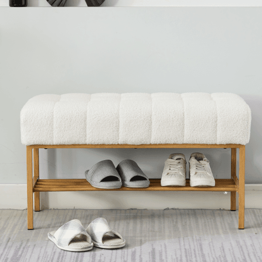 Teddy Fabric Upholstered Storage Bench With Metal Legs - Sleep Galleria