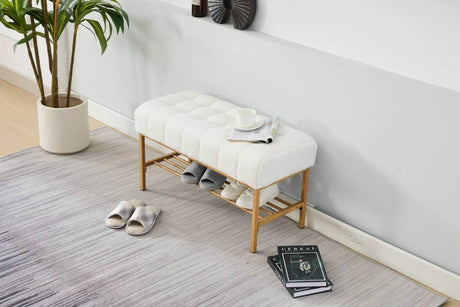 Teddy Fabric Upholstered Storage Bench With Metal Legs - Sleep Galleria