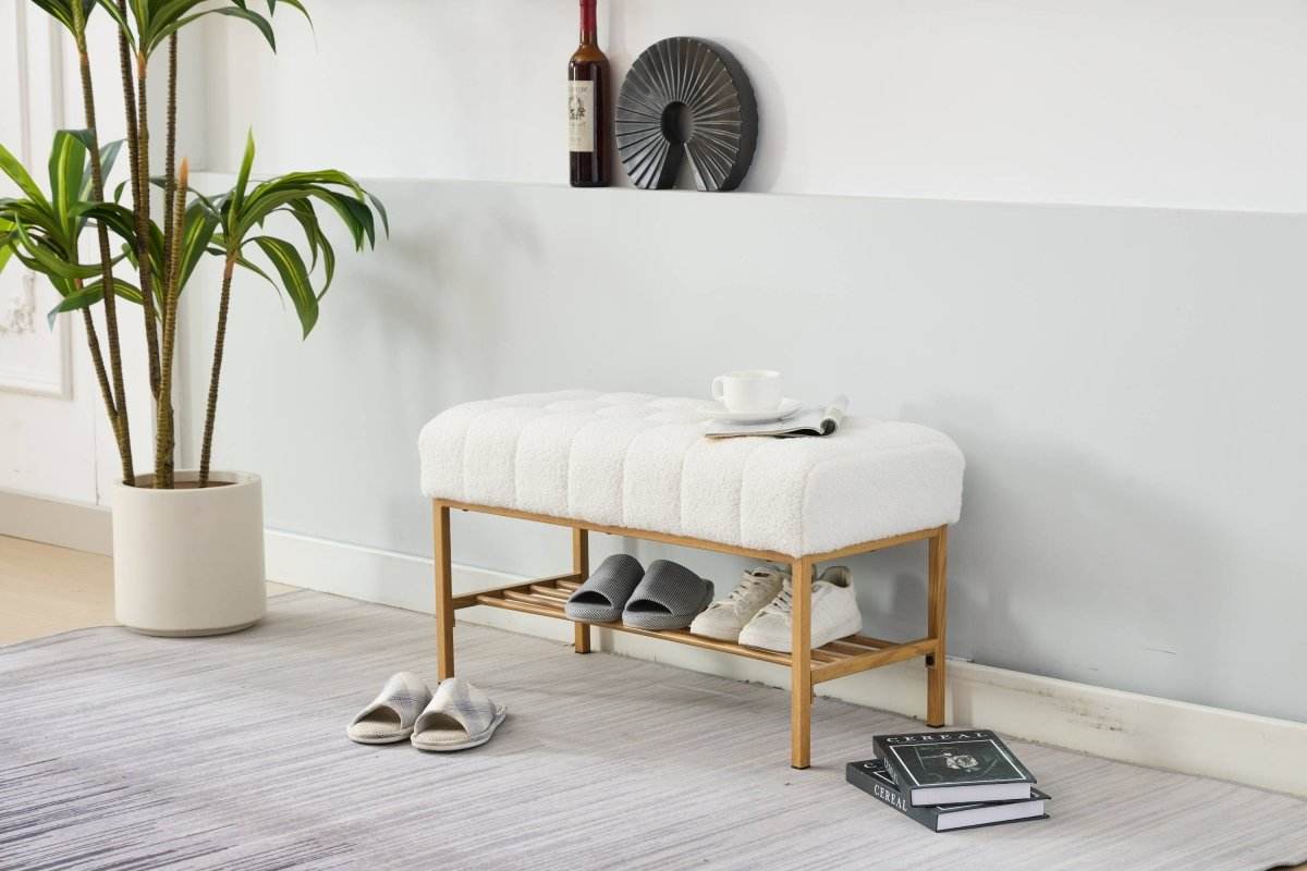 Teddy Fabric Upholstered Storage Bench With Metal Legs - Sleep Galleria