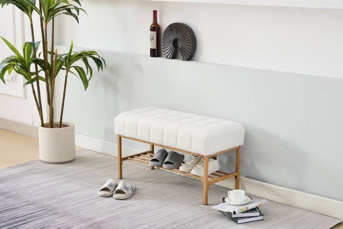 Teddy Fabric Upholstered Storage Bench With Metal Legs - Sleep Galleria