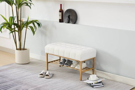 Teddy Fabric Upholstered Storage Bench With Metal Legs - Sleep Galleria