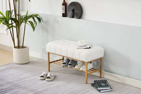 Teddy Fabric Upholstered Storage Bench With Metal Legs - Sleep Galleria