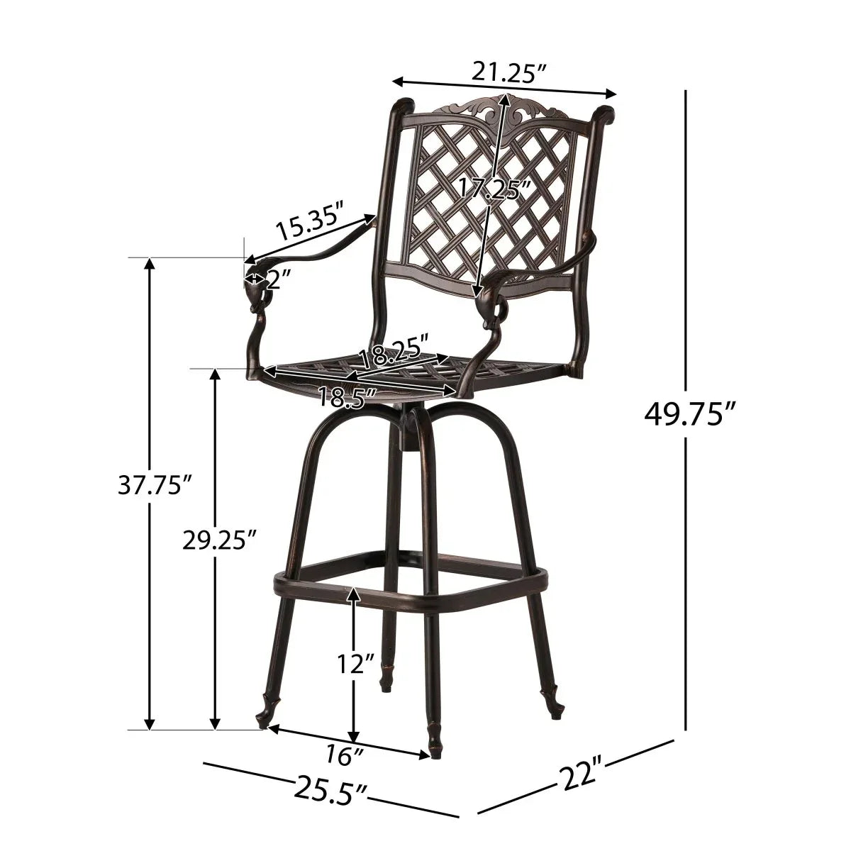 Traditional Copper Aluminum Swivel Outdoor Bar Stool - Omega Lifestyles