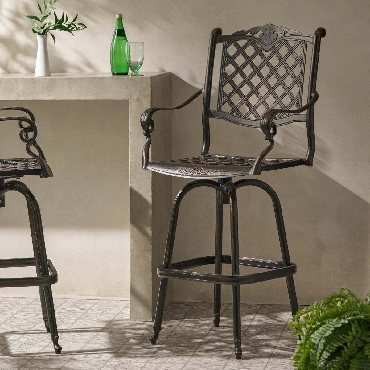 Traditional Copper Aluminum Swivel Outdoor Bar Stool - Omega Lifestyles
