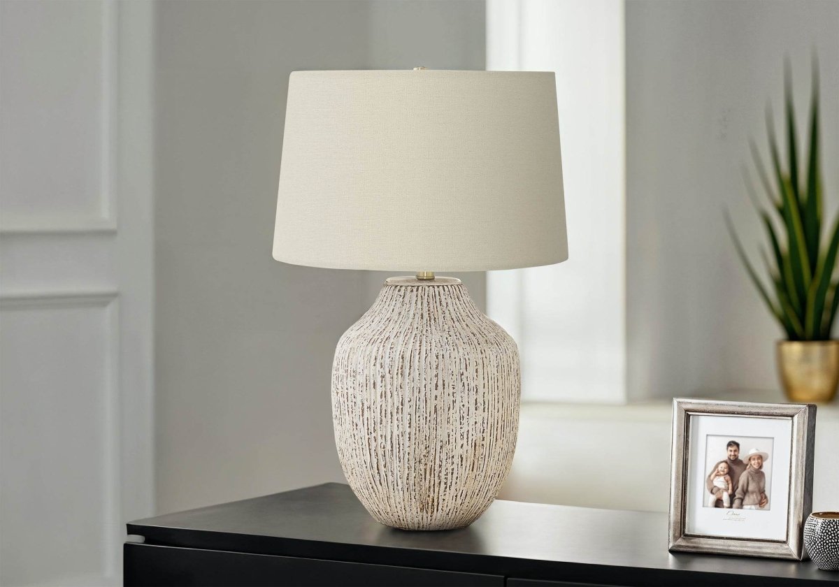 Transitional Cream Ceramic Table Lamp With Ivory Shade - Sleep Galleria