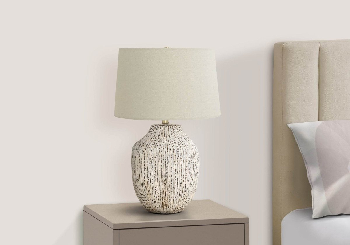 Transitional Cream Ceramic Table Lamp With Ivory Shade - Sleep Galleria