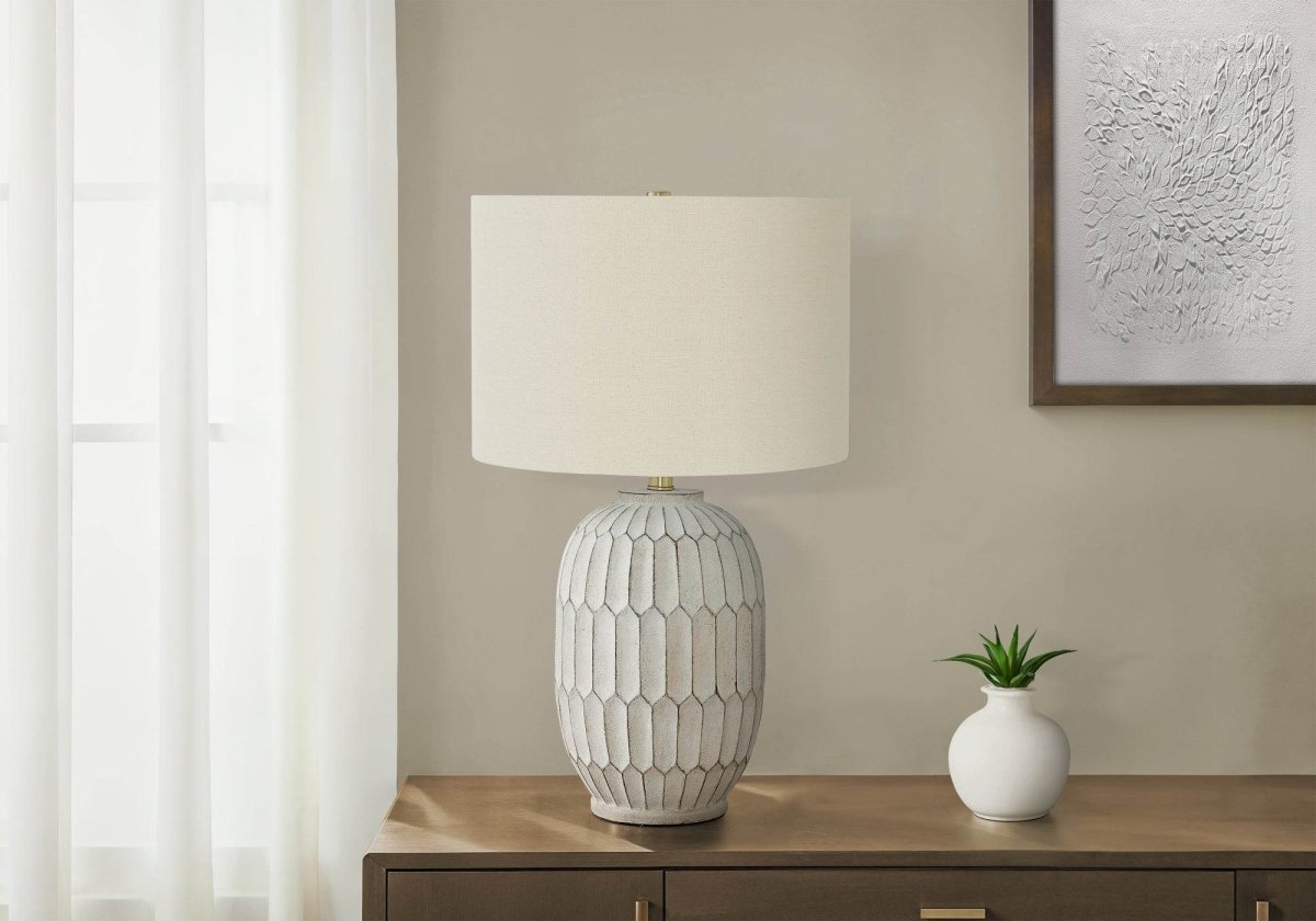Transitional Cream Resin Table Lamp With Ivory Shade - Sleep Galleria