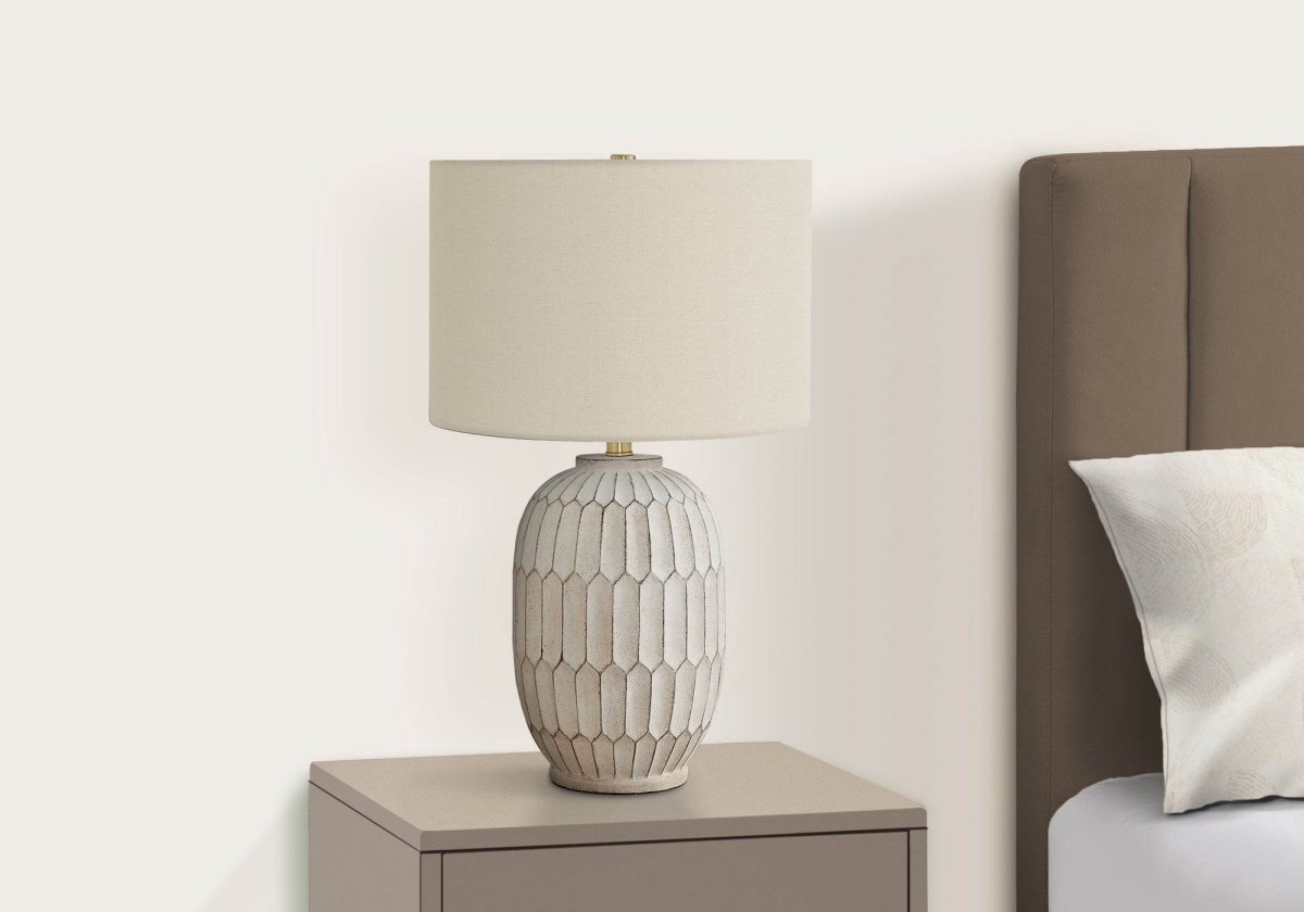 Transitional Cream Resin Table Lamp With Ivory Shade - Sleep Galleria