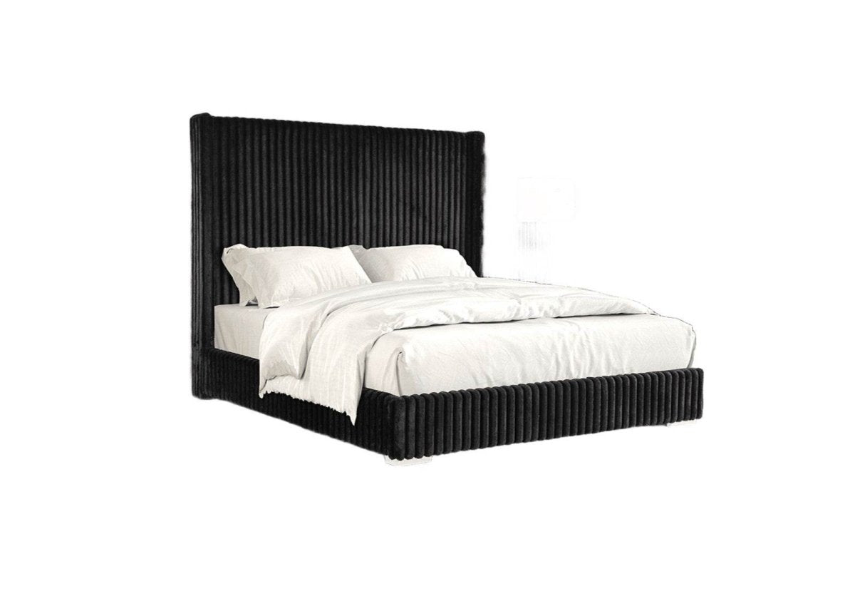 Twin Contemporary Black Fur Chenille Fabric Bed Frame - Serenova - Omega Lifestyles